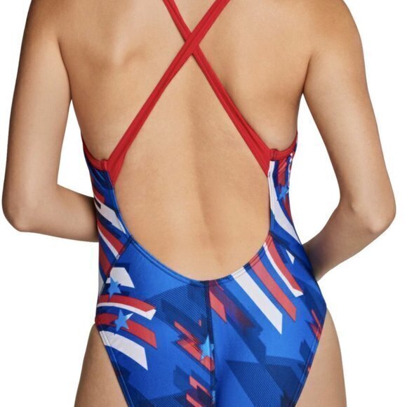 NEW SPEEDO Stars and Stripes Relay Back Blue Red W - Picture 3 of 8